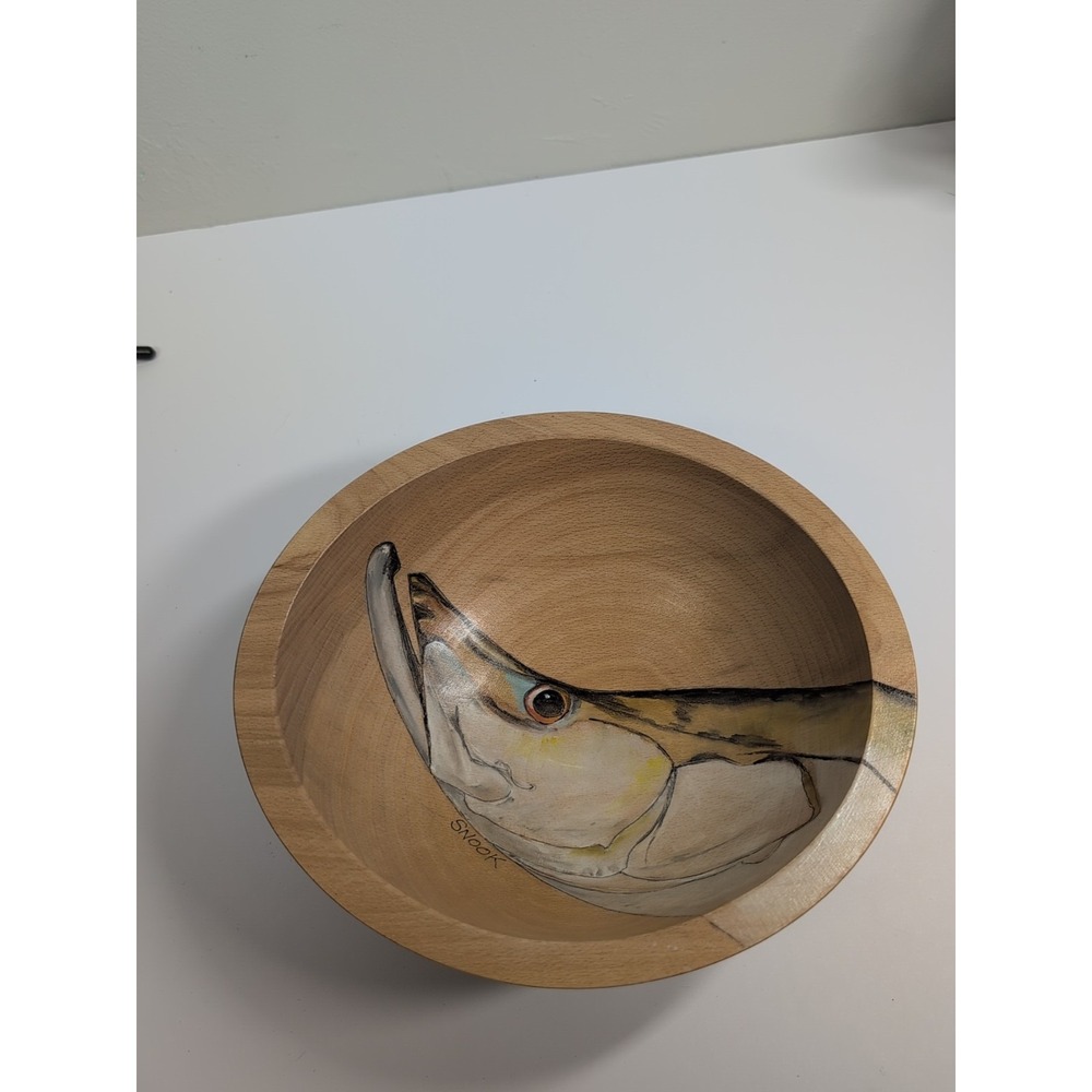 Snook‎ Hand-painted Wood Bowl Signed M. Ravenna Groovybowl.net